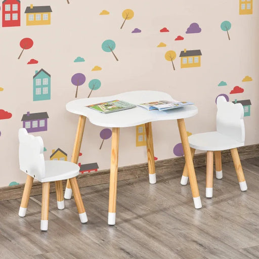 3-Piece Toddler Table and Chair Set with Bear Shaped Chairs - Little and Giant Explorers HOMCOM