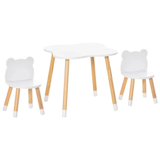 3-Piece Toddler Table and Chair Set with Bear Shaped Chairs - Little and Giant Explorers HOMCOM