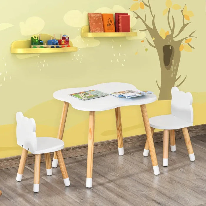 3-Piece Toddler Table and Chair Set with Bear Shaped Chairs - Little and Giant Explorers HOMCOM