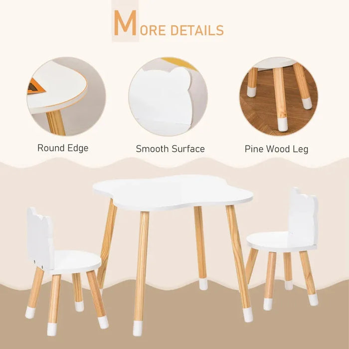 3-Piece Toddler Table and Chair Set with Bear Shaped Chairs - Little and Giant Explorers HOMCOM