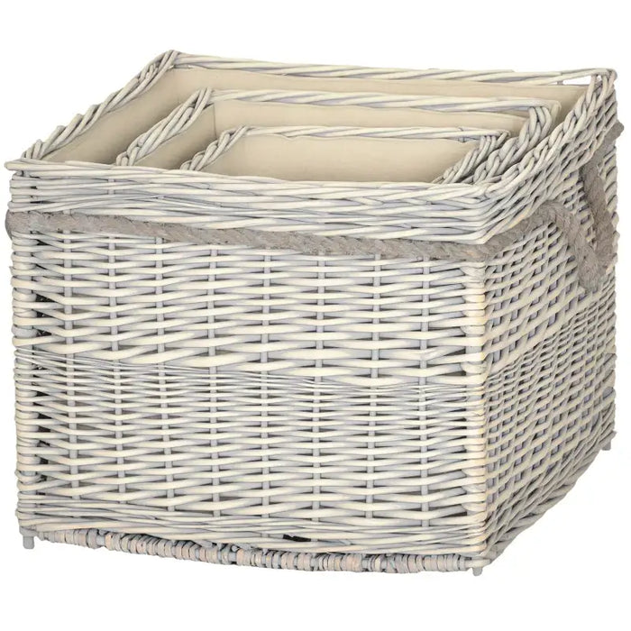 3-Piece Wicker Firewood Basket Set | Fabric Lining and Rope Handles - Rustic Willow Design OUTSUNNY - Little and Giant Explorers Outsunny