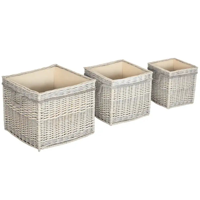 3-Piece Wicker Firewood Basket Set | Fabric Lining and Rope Handles - Rustic Willow Design OUTSUNNY - Little and Giant Explorers Outsunny