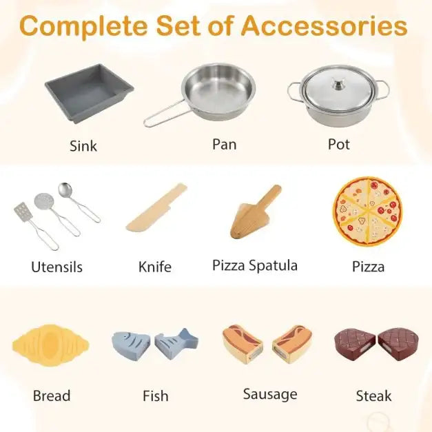 3-Piece Wooden Outdoor Mud Kitchen for Kids with BBQ and Pizza Oven - Little and Giant Explorers Costway