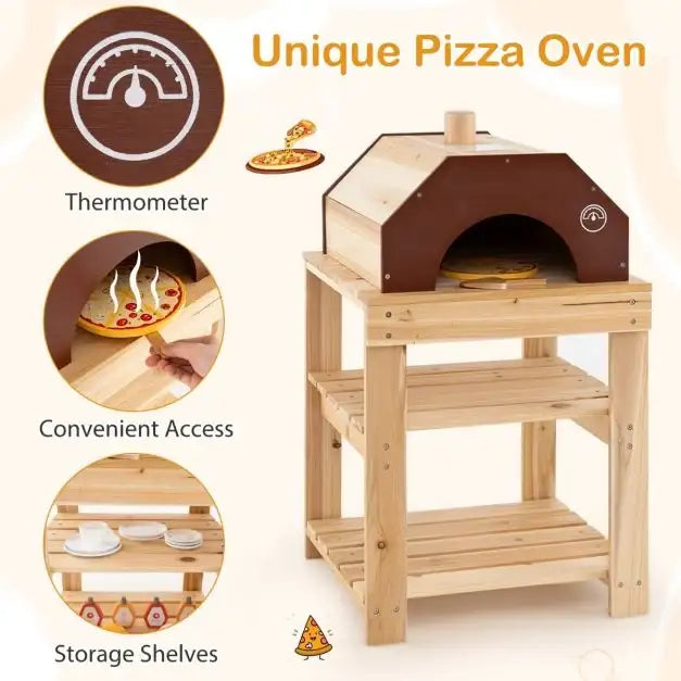 3-Piece Wooden Outdoor Mud Kitchen for Kids with BBQ and Pizza Oven - Little and Giant Explorers Costway