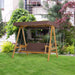 3 Seater Garden Swing Brown Fir Wood | Oxford Canopy for Adult Outdoor Relaxation - Little and Giant Explorers Outsunny
