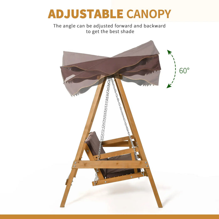 3 Seater Garden Swing Brown Fir Wood | Oxford Canopy for Adult Outdoor Relaxation - Little and Giant Explorers Outsunny