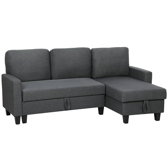 3-Seater Linen-Look Corner Sofa Bed – Charcoal Grey | Reversible Chaise HOMCOM - Little and Giant Explorers