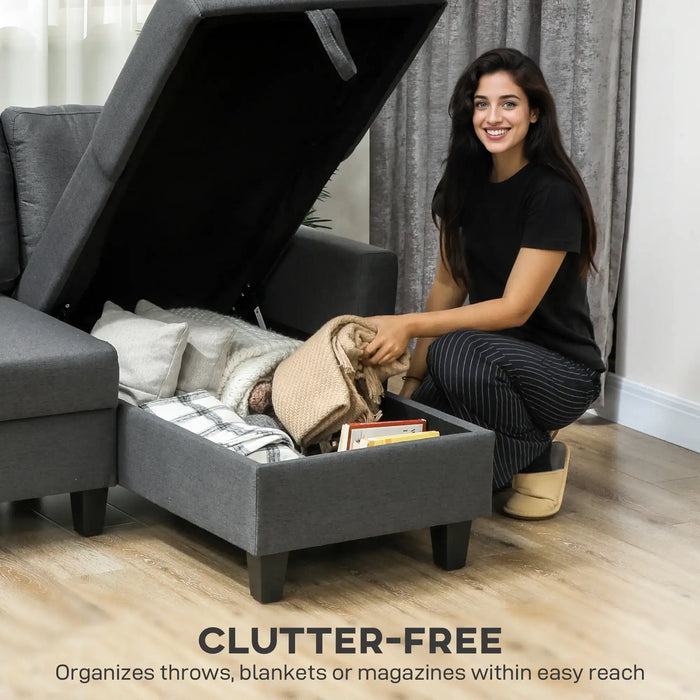 3-Seater Linen-Look Corner Sofa Bed – Charcoal Grey | Reversible Chaise HOMCOM - Little and Giant Explorers