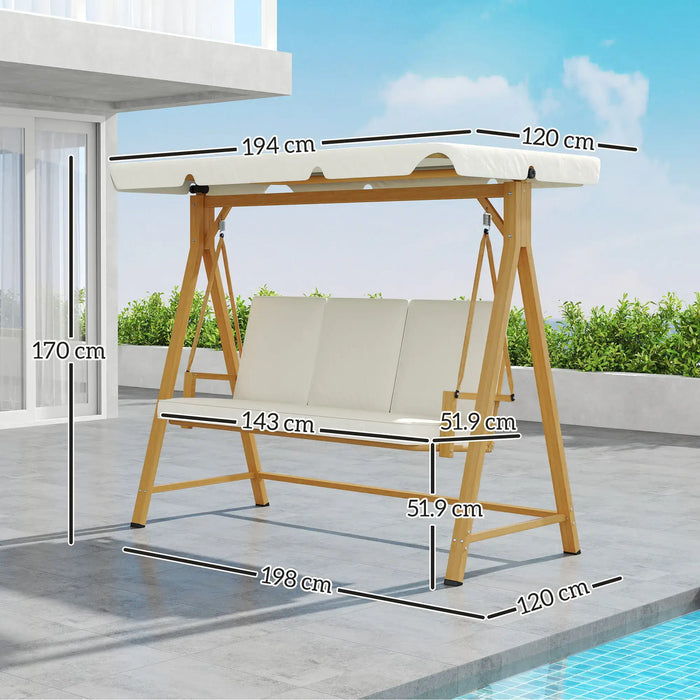 Three-Seater Garden Swing Bench with Adjustable Canopy in Beige - Little and Giant Explorers Outsunny