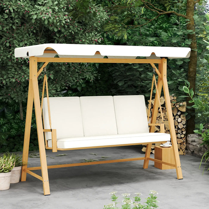 Three-Seater Garden Swing Bench with Adjustable Canopy in Beige - Little and Giant Explorers Outsunny