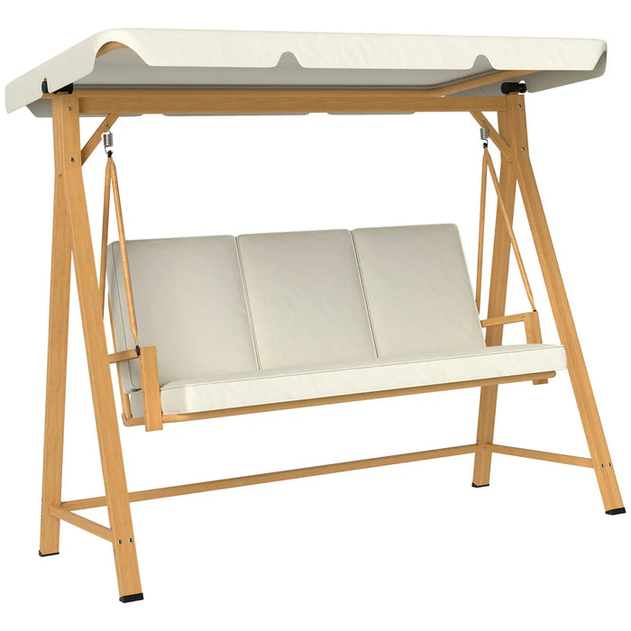 Three-Seater Garden Swing Bench with Adjustable Canopy in Beige - Little and Giant Explorers Outsunny