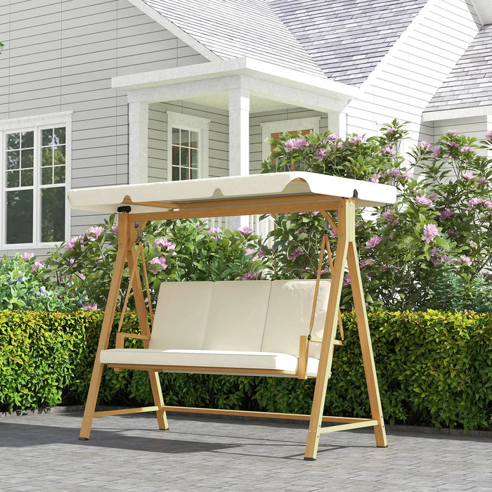 Three-Seater Garden Swing Bench with Adjustable Canopy in Beige - Little and Giant Explorers Outsunny