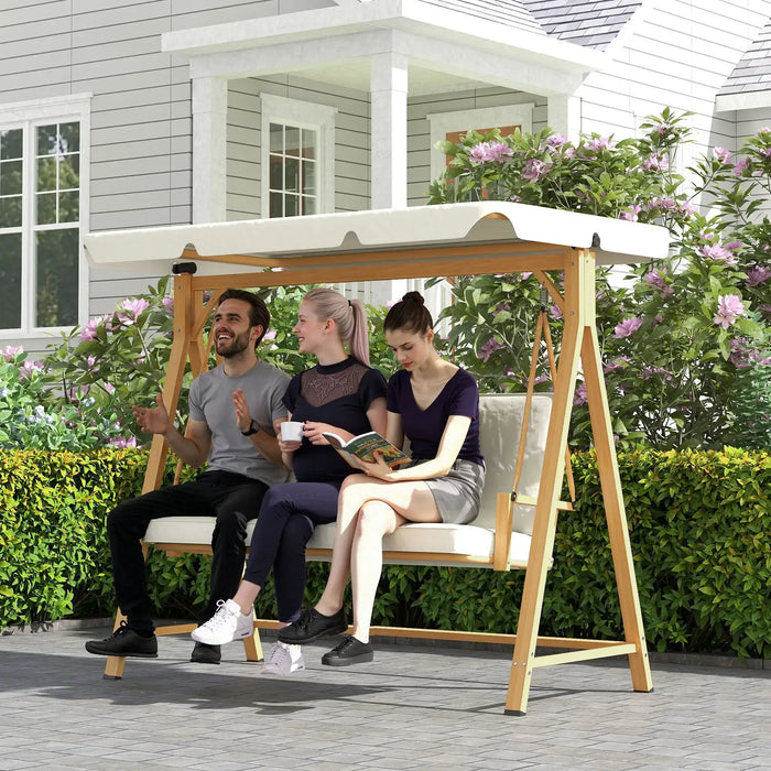 Three-Seater Garden Swing Bench with Adjustable Canopy in Beige - Little and Giant Explorers Outsunny