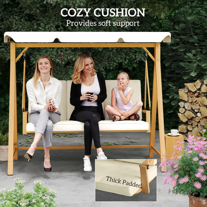 Three-Seater Garden Swing Bench with Adjustable Canopy in Beige - Little and Giant Explorers Outsunny