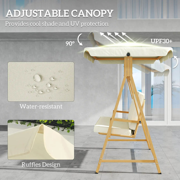 Three-Seater Garden Swing Bench with Adjustable Canopy in Beige - Little and Giant Explorers Outsunny