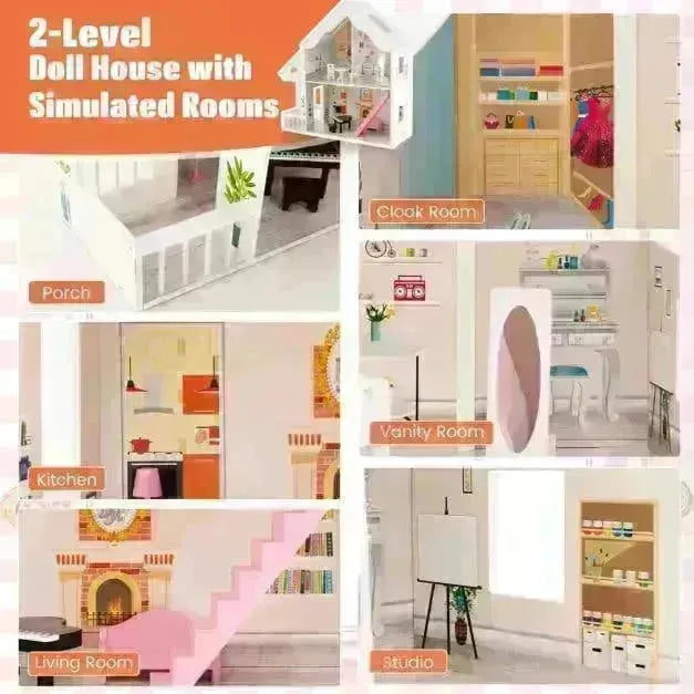 3-Storey Doll House With Furniture Accessories - Little and Giant Explorers Costway