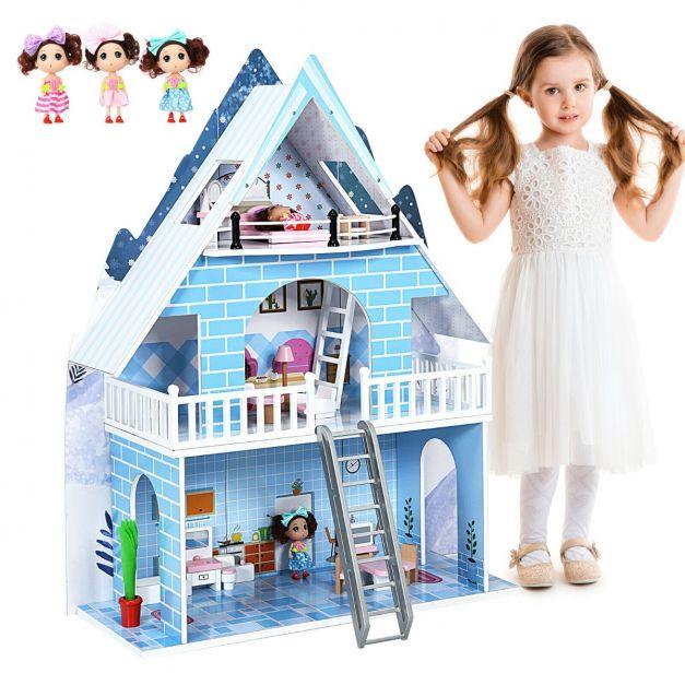 3-Storey Doll House With Furniture Accessories - Little and Giant Explorers Costway