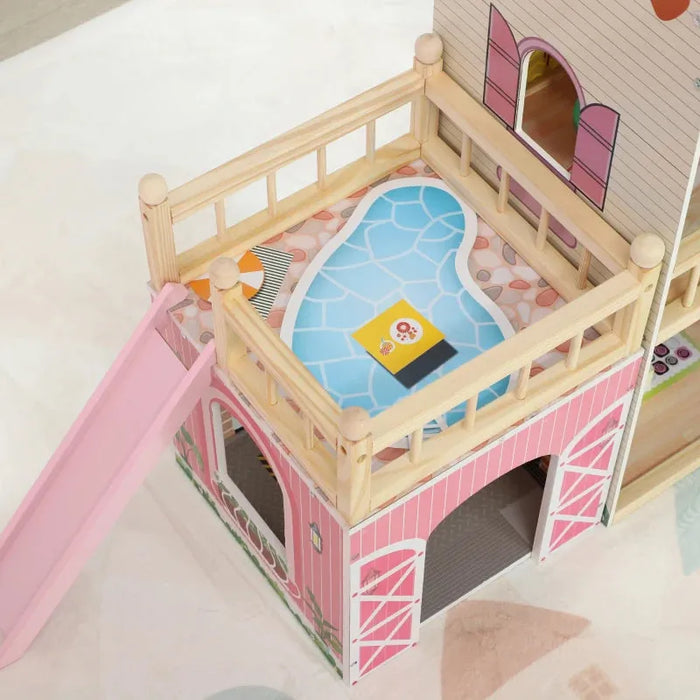 3 Storey Dolls House with 13 Pieces of Wooden Furniture and Accessories - Little and Giant Explorers AIYAPLAY