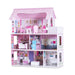 3-Storey Wooden Dollhouse – Pink | 5 Rooms, Balcony and Complete Furniture COSTWAY - Little and Giant Explorers Costway