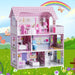3-Storey Wooden Dollhouse – Pink | 5 Rooms, Balcony and Complete Furniture COSTWAY - Little and Giant Explorers Costway