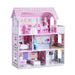 3-Storey Wooden Dollhouse – Pink | 5 Rooms, Balcony and Complete Furniture COSTWAY - Little and Giant Explorers Costway