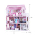 3-Storey Wooden Dollhouse – Pink | 5 Rooms, Balcony and Complete Furniture COSTWAY - Little and Giant Explorers Costway