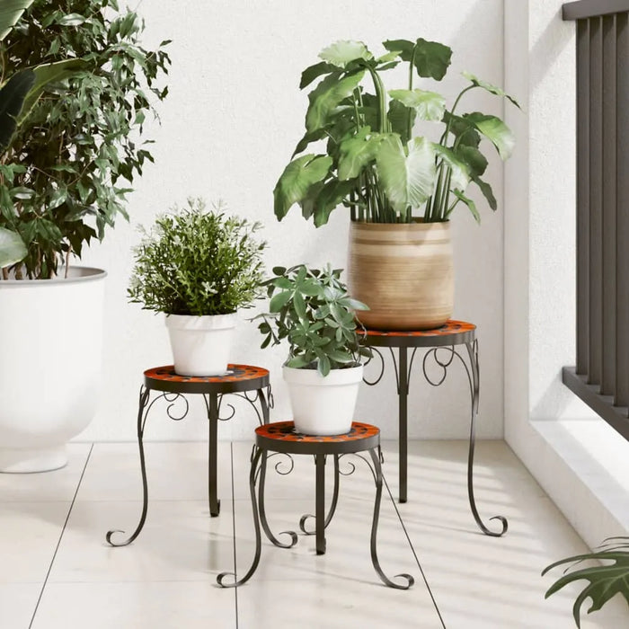 3 Terracotta and White Ceramic Plant Stands - Little and Giant Explorers vidaXL