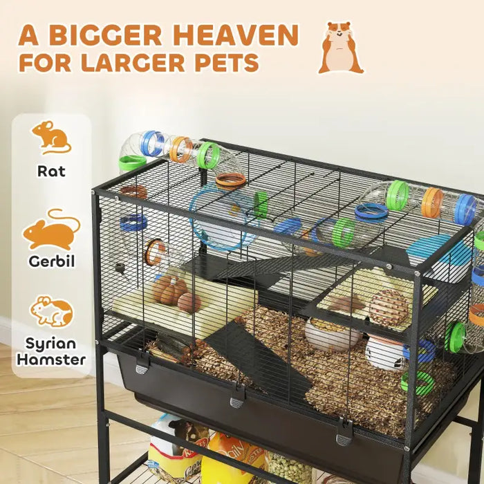 3-Tier Hamster Cage – Colourful | Small Pet Habitat - Tubes, Exercise Wheel and Food Dish PAWHUT - Little and Giant Explorers PawHut