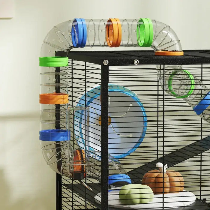3-Tier Hamster Cage – Colourful | Small Pet Habitat - Tubes, Exercise Wheel and Food Dish PAWHUT - Little and Giant Explorers PawHut