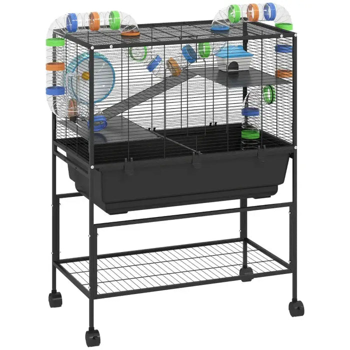 3-Tier Hamster Cage – Colourful | Small Pet Habitat - Tubes, Exercise Wheel and Food Dish PAWHUT - Little and Giant Explorers PawHut
