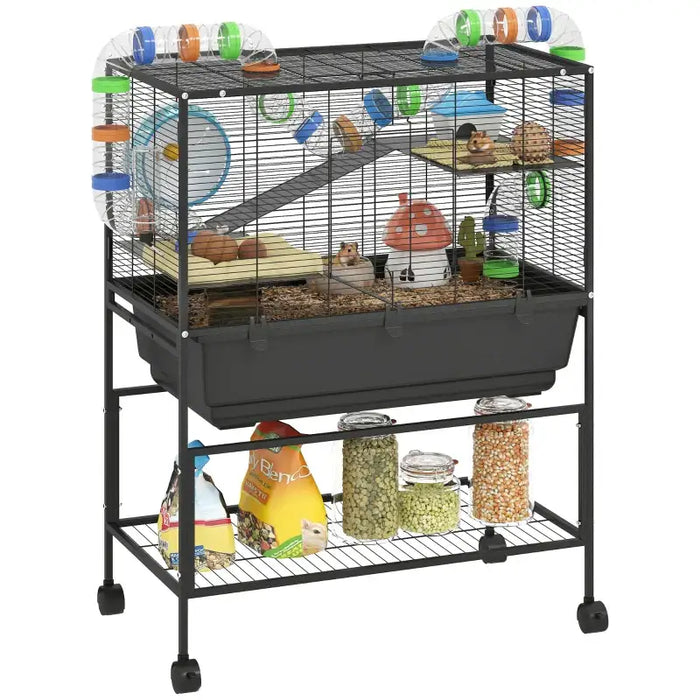 3-Tier Hamster Cage – Colourful | Small Pet Habitat - Tubes, Exercise Wheel and Food Dish PAWHUT - Little and Giant Explorers PawHut