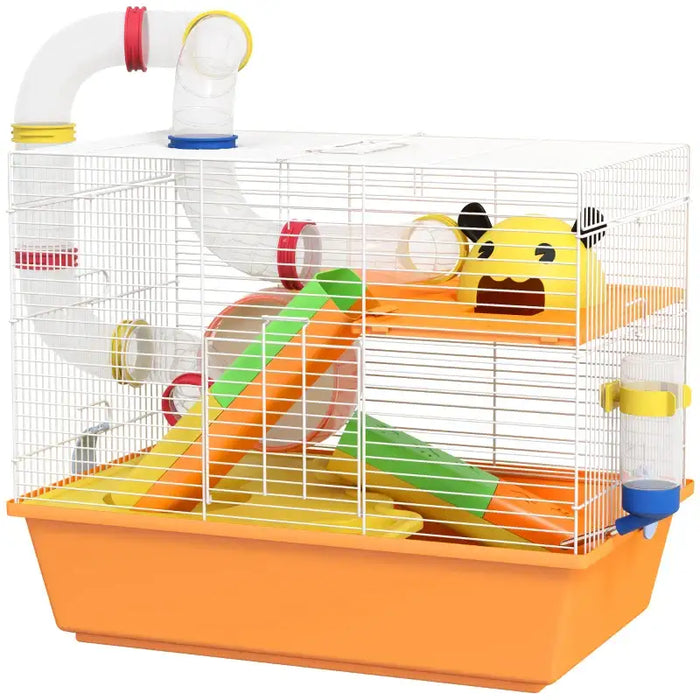 3-Tier Hamster Cage - Tubes, Wheel, Ramps and Accessories | Gerbil Habitat with Food Dish PAWHUT - Little and Giant Explorers PawHut