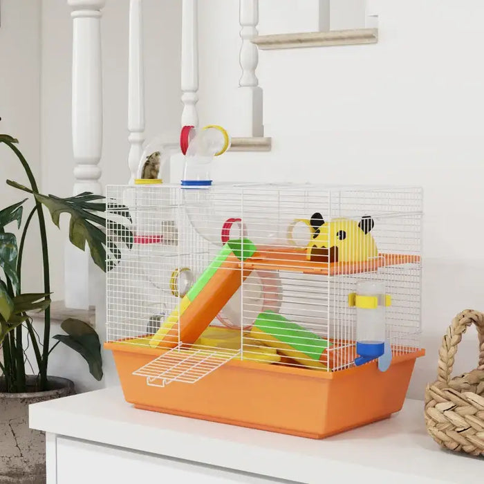 3-Tier Hamster Cage - Tubes, Wheel, Ramps and Accessories | Gerbil Habitat with Food Dish PAWHUT - Little and Giant Explorers PawHut