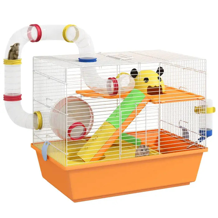 3-Tier Hamster Cage - Tubes, Wheel, Ramps and Accessories | Gerbil Habitat with Food Dish PAWHUT - Little and Giant Explorers PawHut
