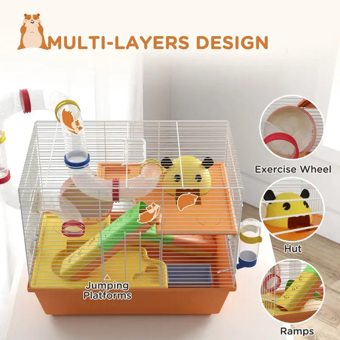 3-Tier Hamster Cage - Tubes, Wheel, Ramps and Accessories | Gerbil Habitat with Food Dish PAWHUT - Little and Giant Explorers PawHut