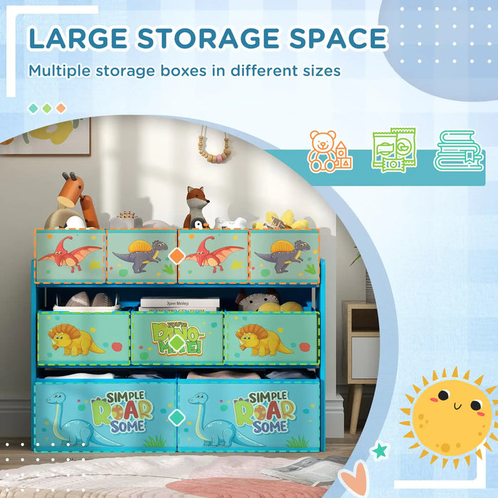 3-Tier Kids Storage Unit | Dinosaur Design with 9 Removable Boxes - Little and Giant Explorers AIYAPLAY