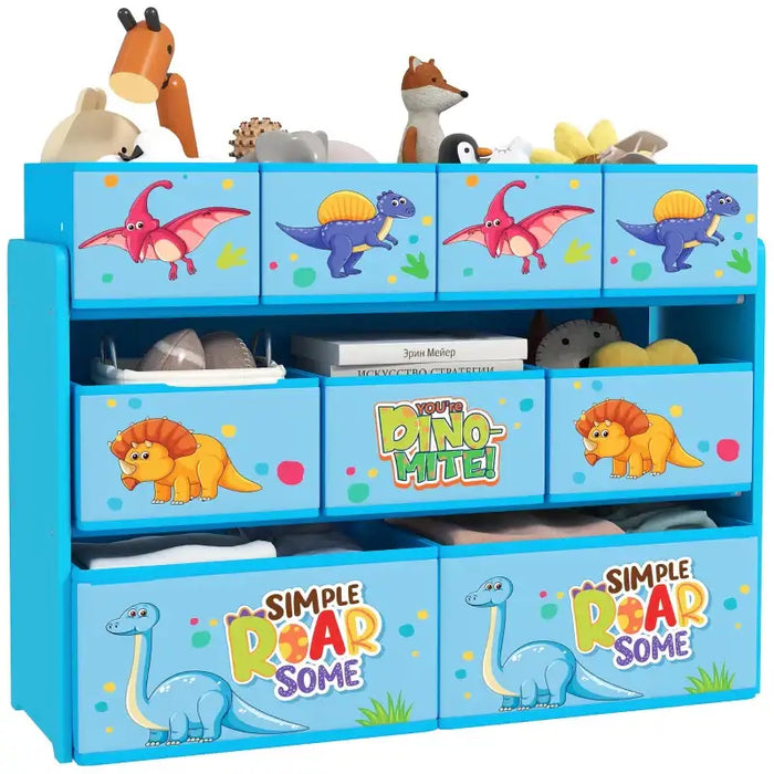 3-Tier Kids Storage Unit | Dinosaur Design with 9 Removable Boxes - Little and Giant Explorers AIYAPLAY
