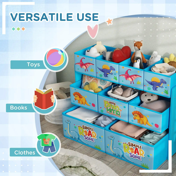 3-Tier Kids Storage Unit | Dinosaur Design with 9 Removable Boxes - Little and Giant Explorers AIYAPLAY