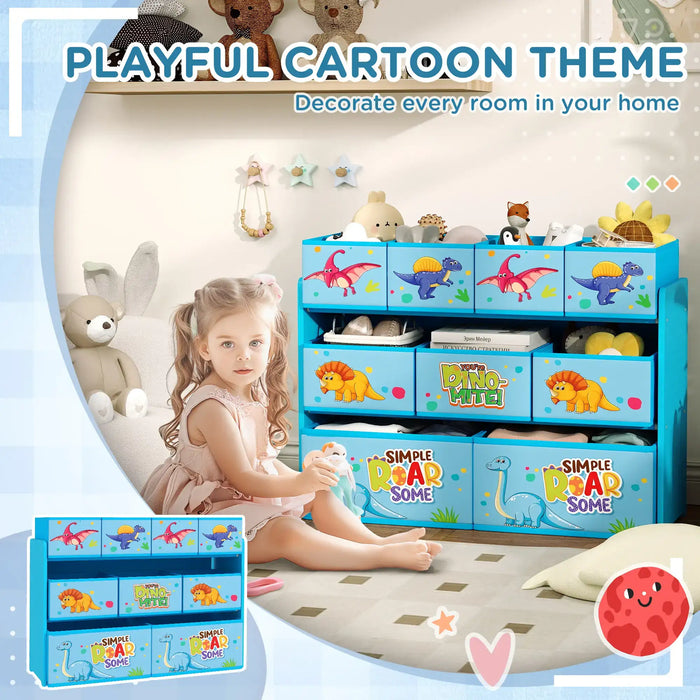 3-Tier Kids Storage Unit | Dinosaur Design with 9 Removable Boxes - Little and Giant Explorers AIYAPLAY