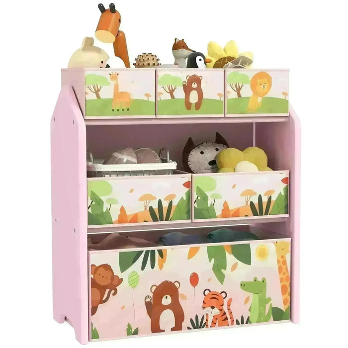 3-Tier Kids Toy Storage Unit with 6 Removable Storage Boxes in Pink - Little and Giant Explorers AIYAPLAY