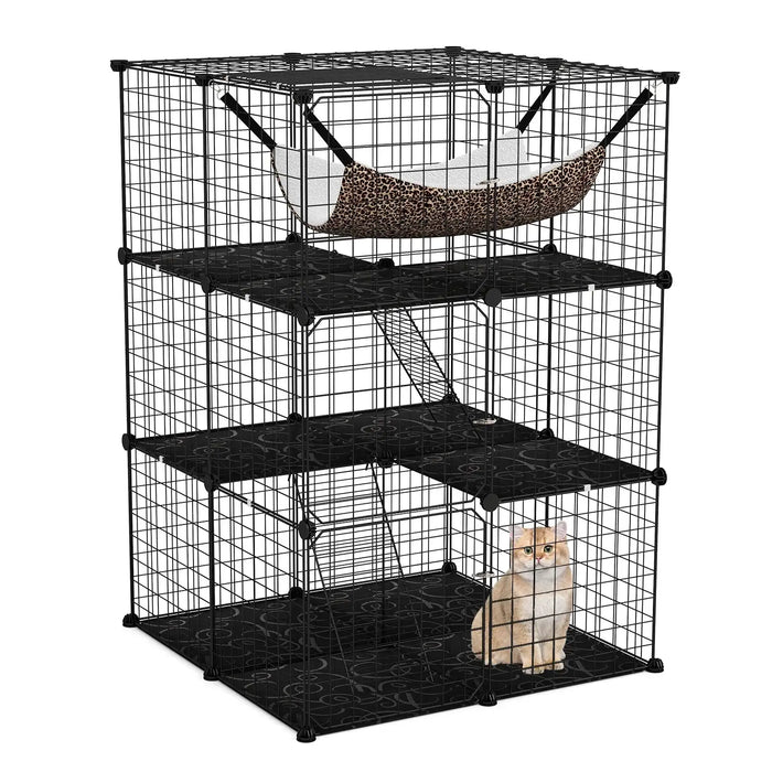 3-Tier Large Cat Cage – Black | Hammock, Ladders and Sky Window COSTWAY - Little and Giant Explorers Costway