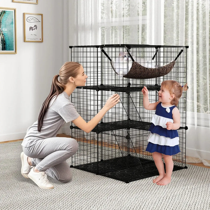 3-Tier Large Cat Cage – Black | Hammock, Ladders and Sky Window COSTWAY - Little and Giant Explorers Costway