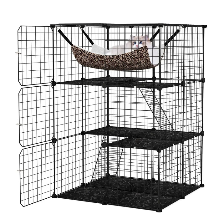 3-Tier Large Cat Cage – Black | Hammock, Ladders and Sky Window COSTWAY - Little and Giant Explorers Costway