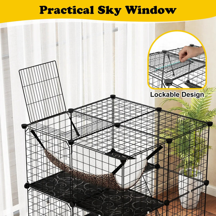 3-Tier Large Cat Cage – Black | Hammock, Ladders and Sky Window COSTWAY - Little and Giant Explorers Costway