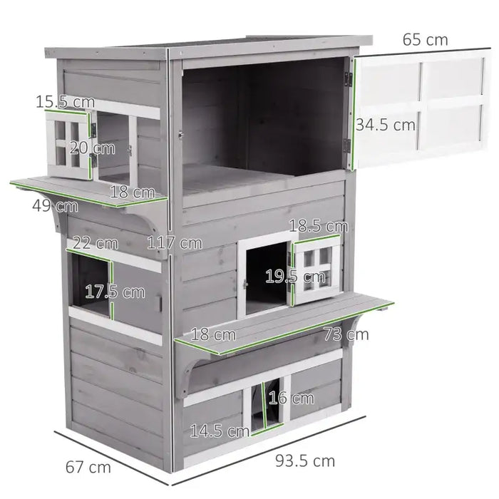 3-Tier Outdoor Cat House – Grey and White | Asphalt Roof, Windows and Platforms PAWHUT - Little and Giant Explorers PawHut