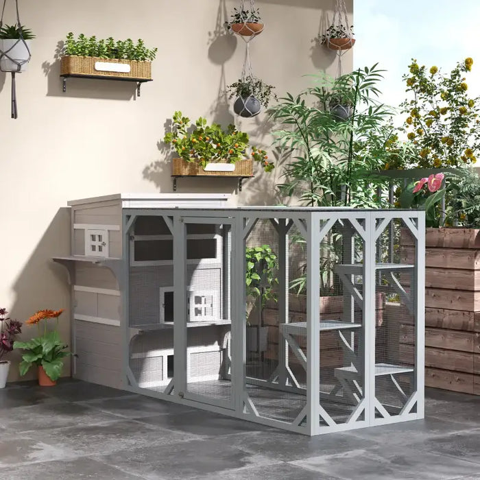 3-Tier Outdoor Cat House – Grey and White | Asphalt Roof, Windows and Platforms PAWHUT - Little and Giant Explorers PawHut