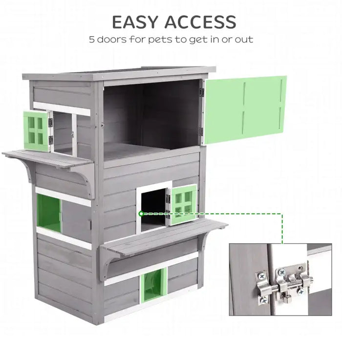 3-Tier Outdoor Cat House – Grey and White | Asphalt Roof, Windows and Platforms PAWHUT - Little and Giant Explorers PawHut