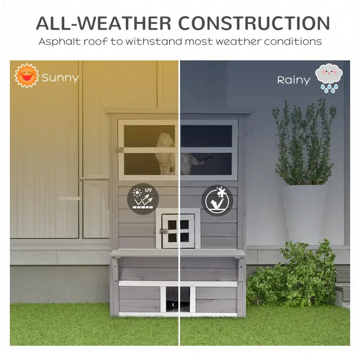 3-Tier Outdoor Cat House – Grey and White | Asphalt Roof, Windows and Platforms PAWHUT - Little and Giant Explorers PawHut