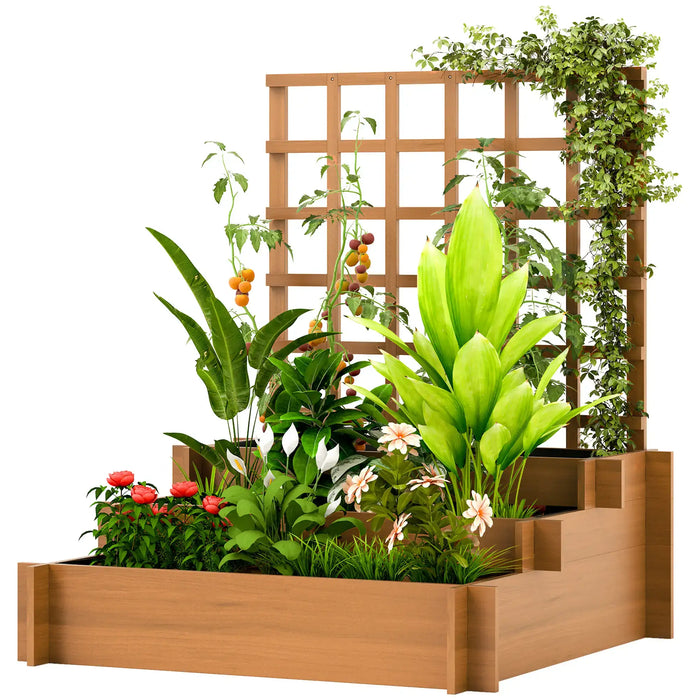 3-Tier Raised Garden Bed | Back Trellis and Three Planter Boxes - Little and Giant Explorers Outsunny