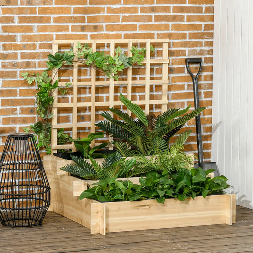 3-Tier Raised Garden Bed | Natural Tone with Back Trellis and Three Planter Boxes - Little and Giant Explorers Outsunny